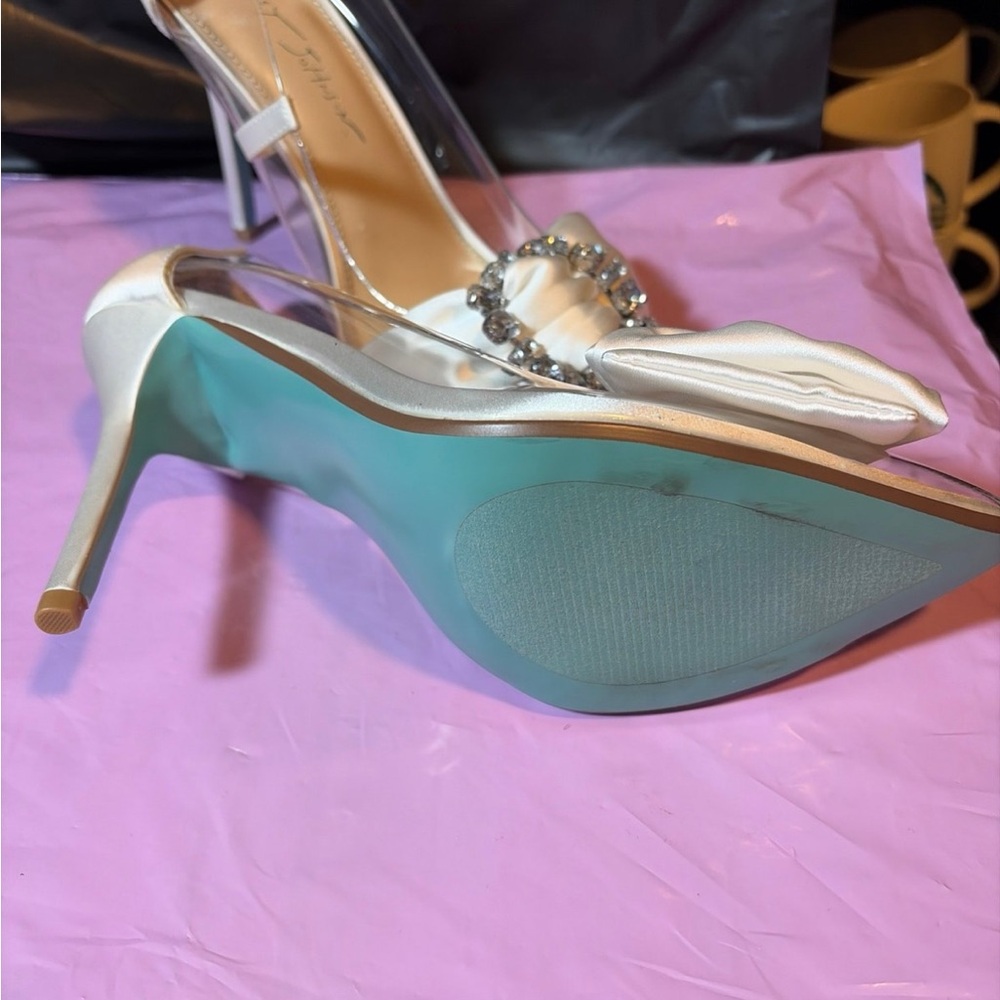 Betsey Johnson Satin Bow Heels with Rhinestones - Picture 3 of 3